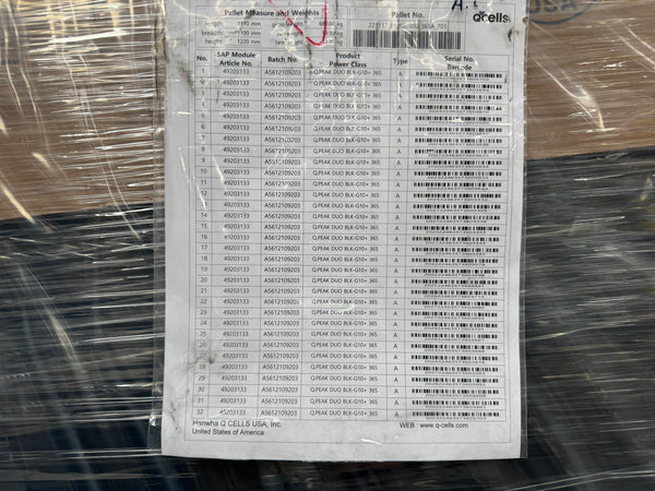 QCell: Pallet of 32 Q.PEAK DUO BLK ML-G10+ 365 Solar Panels, New in Original Packaging