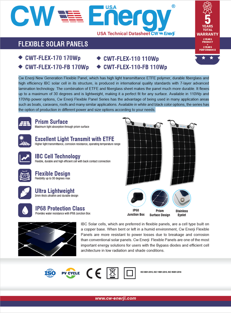 Cw Panel CW Energy CWT-FLEX-170 170Wp Flexible Solar Panel – Chiller City ...